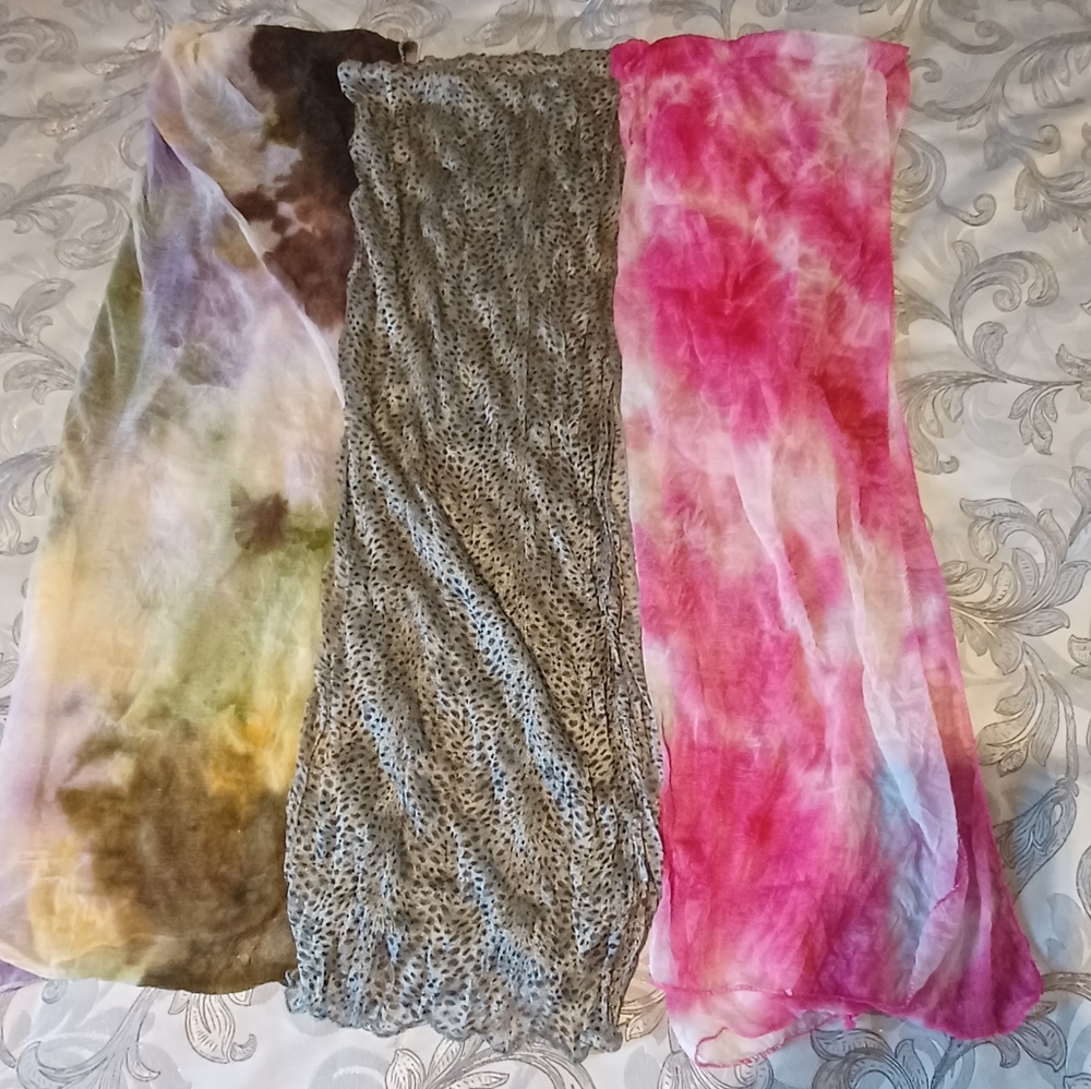 Set of 3 Sheer Scarves- Tie Dye & Animal Print